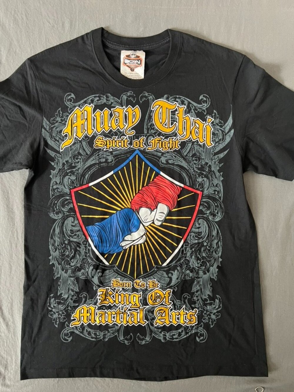 Muay Thai Shirt All Over Print MMA Mixed Martial Arts Fight Men’s Large Black